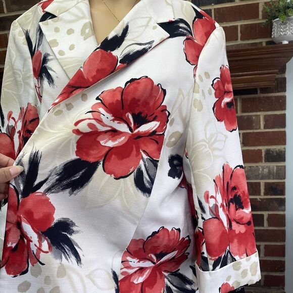 Alfred DunnerJacket Blazer Red Floral Quilted Open Front Lightweight Sz 20 used‎ - Picture 11 of 16